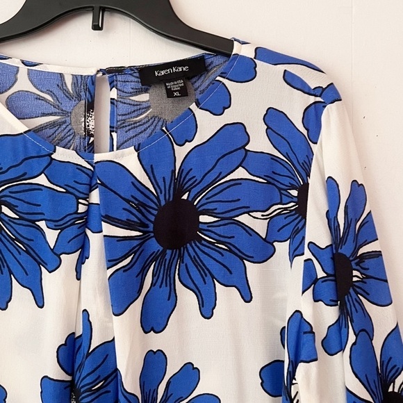 Karen Kane Blue Daisy Handkerchief Blouse Size XL - Picture 4 of 12